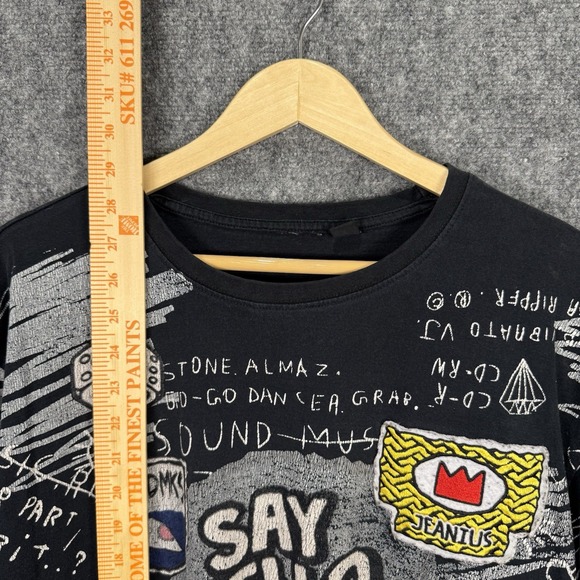 Vintage 90s Akademiks Jeanius Society‎ T Shirt Men's Black Say Hello - Picture 8 of 11